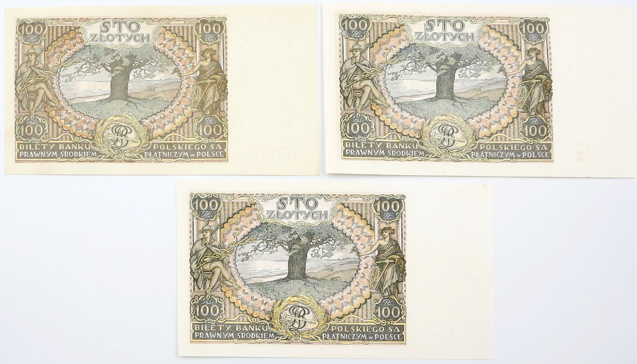 100 złotych 1932, 1934, zestaw 3 sztuk
